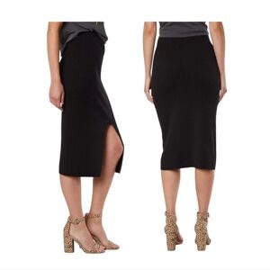 FREE PEOPLE Black 'Skyline' Cotton Blend Midi Front Slit Skirt Small